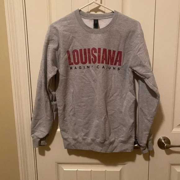 ULL Gildan Gray Sweatshirt with Red "Louisiana Ragin' Cajuns" Print-Size S - Picture 1 of 3